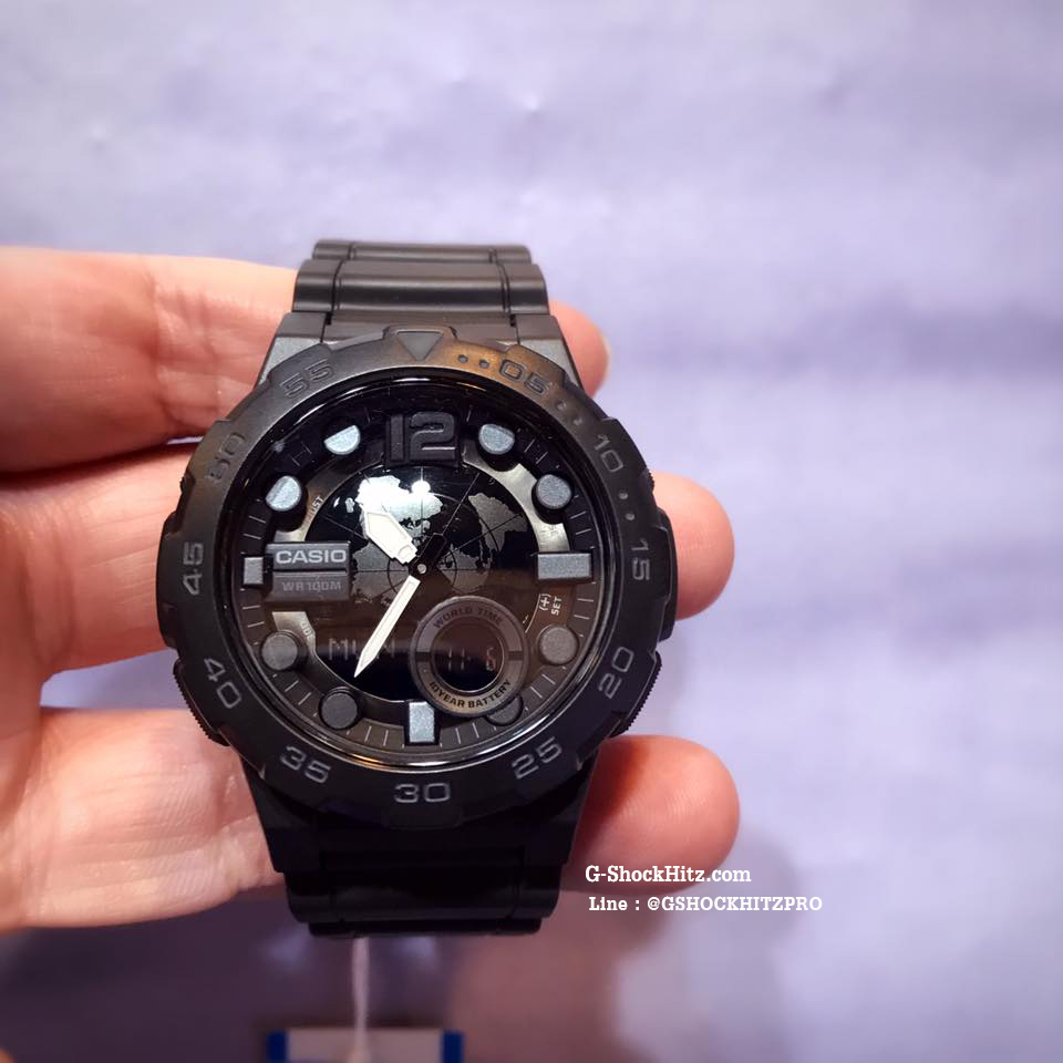 CASIO นาฬิกาคาสิโอ นาฬิกาข้อมือ นาฬิกากันน้ำ นาฬิกาของแท้ ประกันศูนย์ CMG 1 ปี รุ่น AEQ-100W-1B นาฬิกาสีดำ