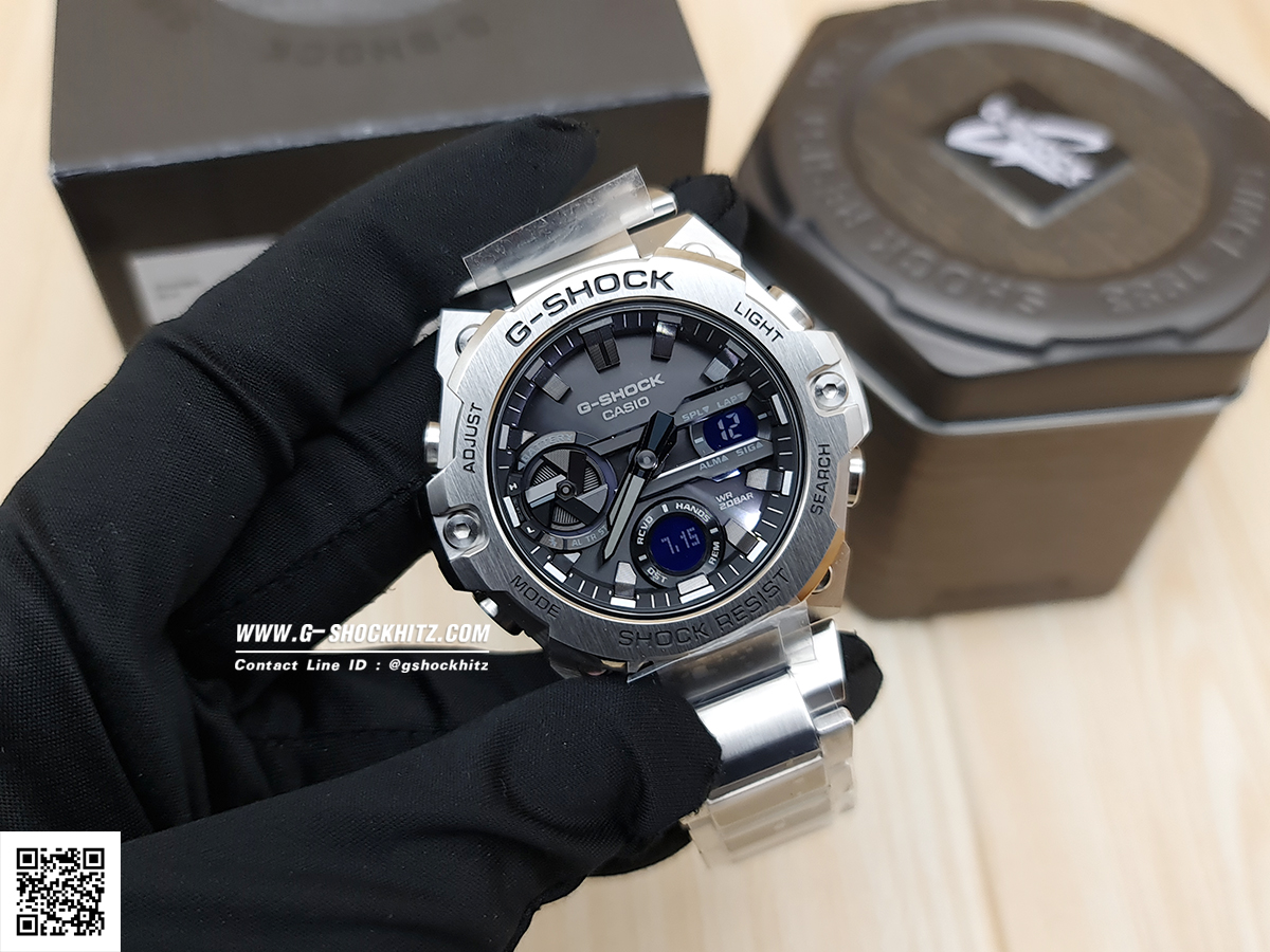 CASIO G-SHOCK นาฬิกาข้อมือ นาฬิกากันน้ำ นาฬิกาของแท้ ประกันศูนย์ CMG 1 ปี รุ่น GST-B400D-1A นาฬิกาสีเงิน