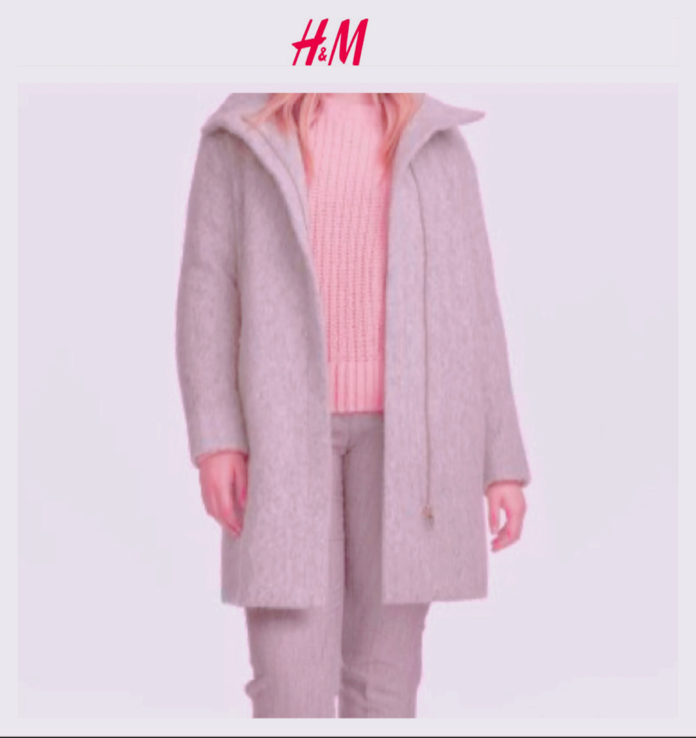 เสื้อโค้ท เสื้อกันหนาว เนื้อผ้าสักหลาด สีม่วงอ่อน แบรนด์ H&M