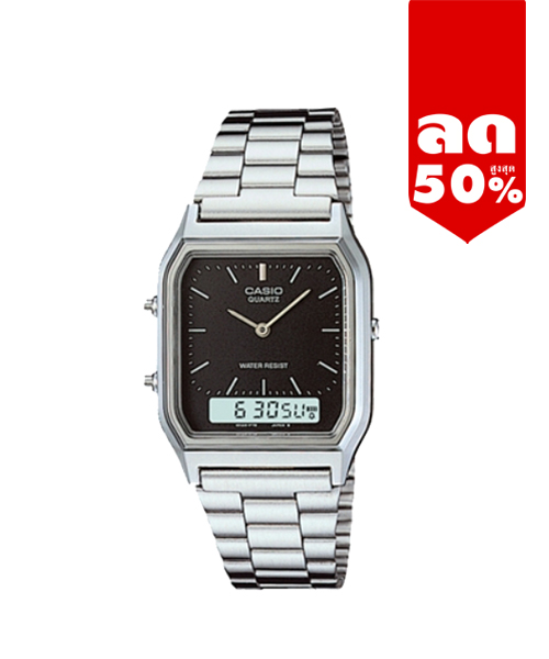 CASIO นาฬิกาคาสิโอ นาฬิกาข้อมือ นาฬิกากันน้ำ นาฬิกาของแท้ ประกันศูนย์ CMG 1 ปี รุ่น AQ-230A-1A นาฬิกาสีเงิน