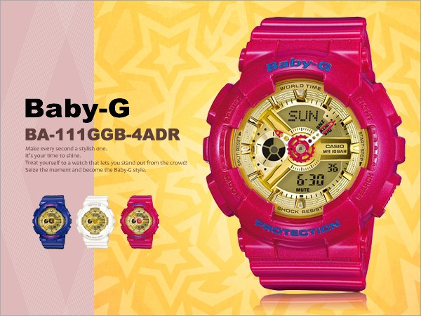 CASIO MID YEAR SALE BABY-G พร้อมส่ง นาฬิกาข้อมือ นาฬิกากันน้ำ นาฬิกาของแท้ ประกันศูนย์ CMG 1 ปี รุ่น BA-111GGB-4A นาฬิกาสีชมพู