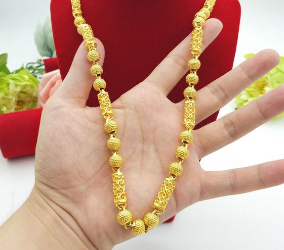 สร้อยคอ สร้อยคอทองคำ ตะขอ หัวมังกร ดีไซน์ ลาย ปลอกลายไทย สีทอง สลับ ตุ้มทอง สวยหรู ใส่ออกงานบุญ งานบวช 117167