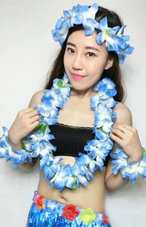 ชุดพวงมาลัยฮาวาย พวงมาลัยดอกไม้แฟนซี ฟ้า