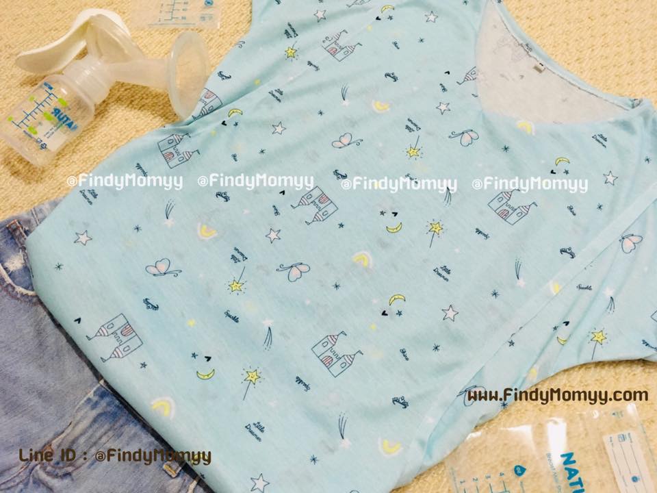 เสื้อยืดให้นมแหวกข้าง ช่องกว้างปั๊มนมพร้อมกัน 2ข้างได้ ลายท้องฟ้า มี3ไซส์