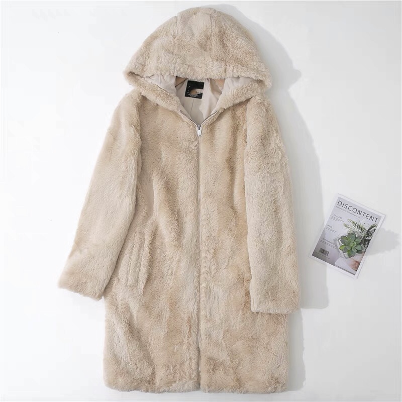 pepco เสื้อเฟอร์กันหนาว หมวกฮู้ด เสื้อขน FLUFFY Coat แบรนด์ PEPCO ดำ / เบจ