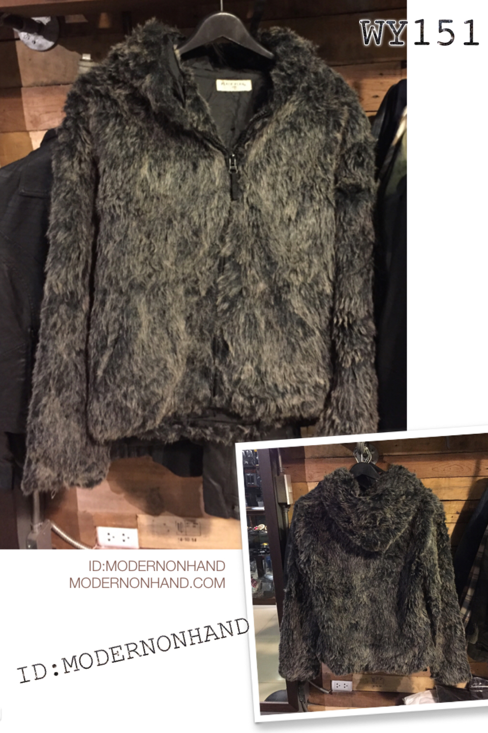 เสื้อกันหนาว แต่งขนฟูสีดำ มีฮูท แบบหรู สวยมากคะแบรนด์เนมหรูญี่ปุ่น PLACE:PLAN TOKYO size L /XL/XXL ดำ