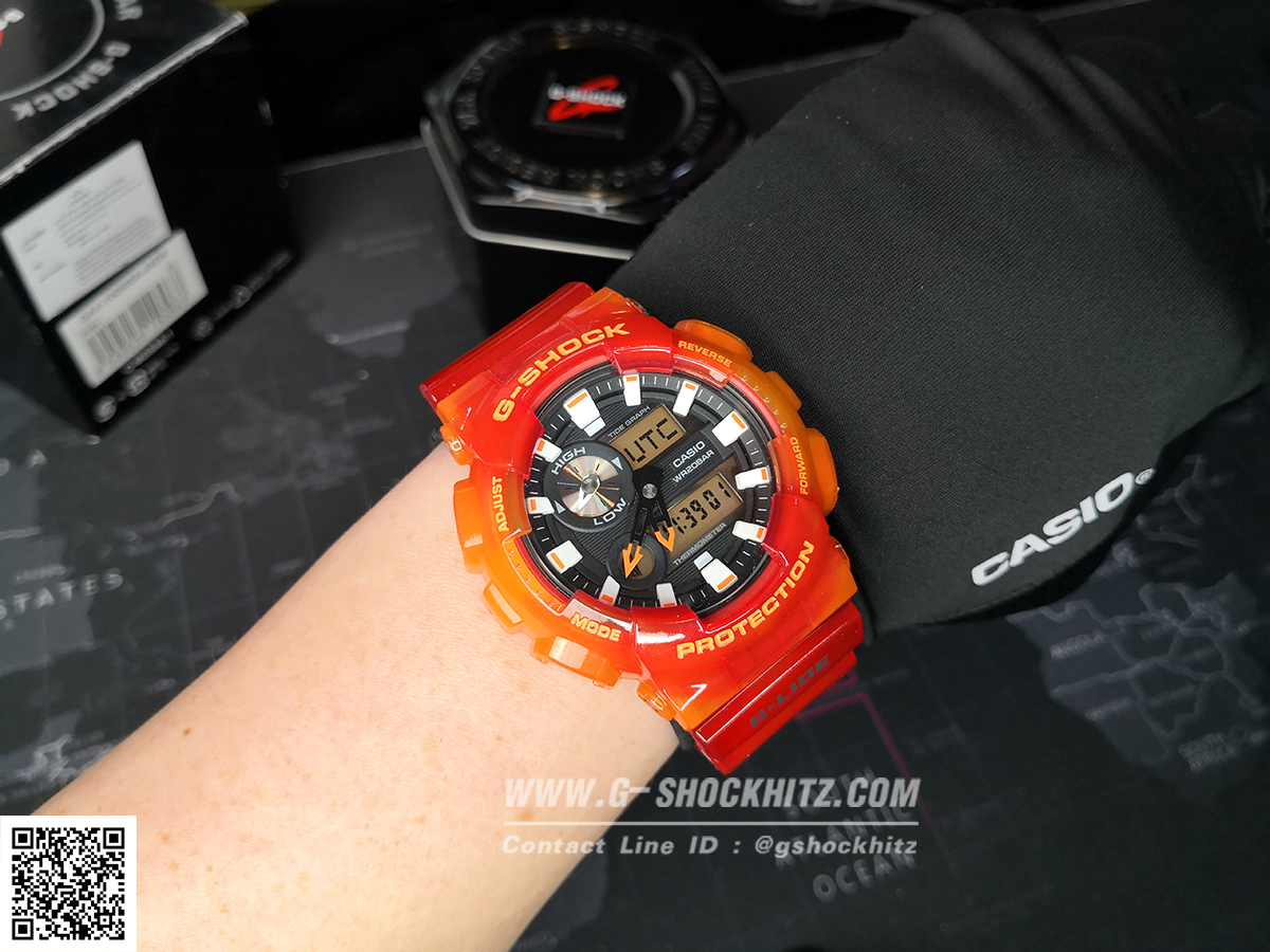 CASIO MID YEAR SALE G-SHOCK พร้อมส่ง นาฬิกาข้อมือ นาฬิกากันน้ำ นาฬิกาของแท้ ประกันศูนย์ CMG 1 ปี รุ่น GAX-100MSA-4A นาฬิกาสีส้้ม