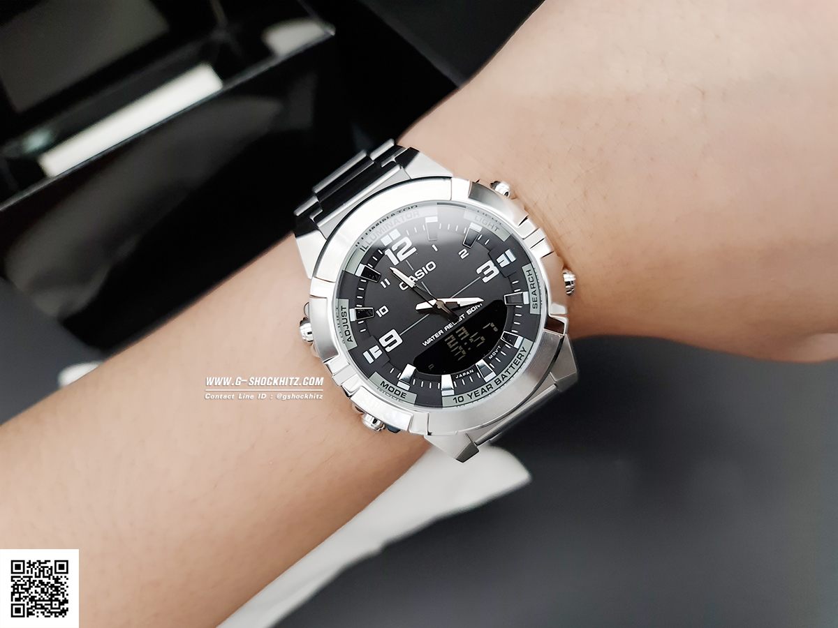 CASIO นาฬิกาคาสิโอ นาฬิกาข้อมือ นาฬิกากันน้ำ นาฬิกาของแท้ ประกันศูนย์ CMG 1 ปี รุ่น AMW-870D-1A นาฬิกาสีเงิน