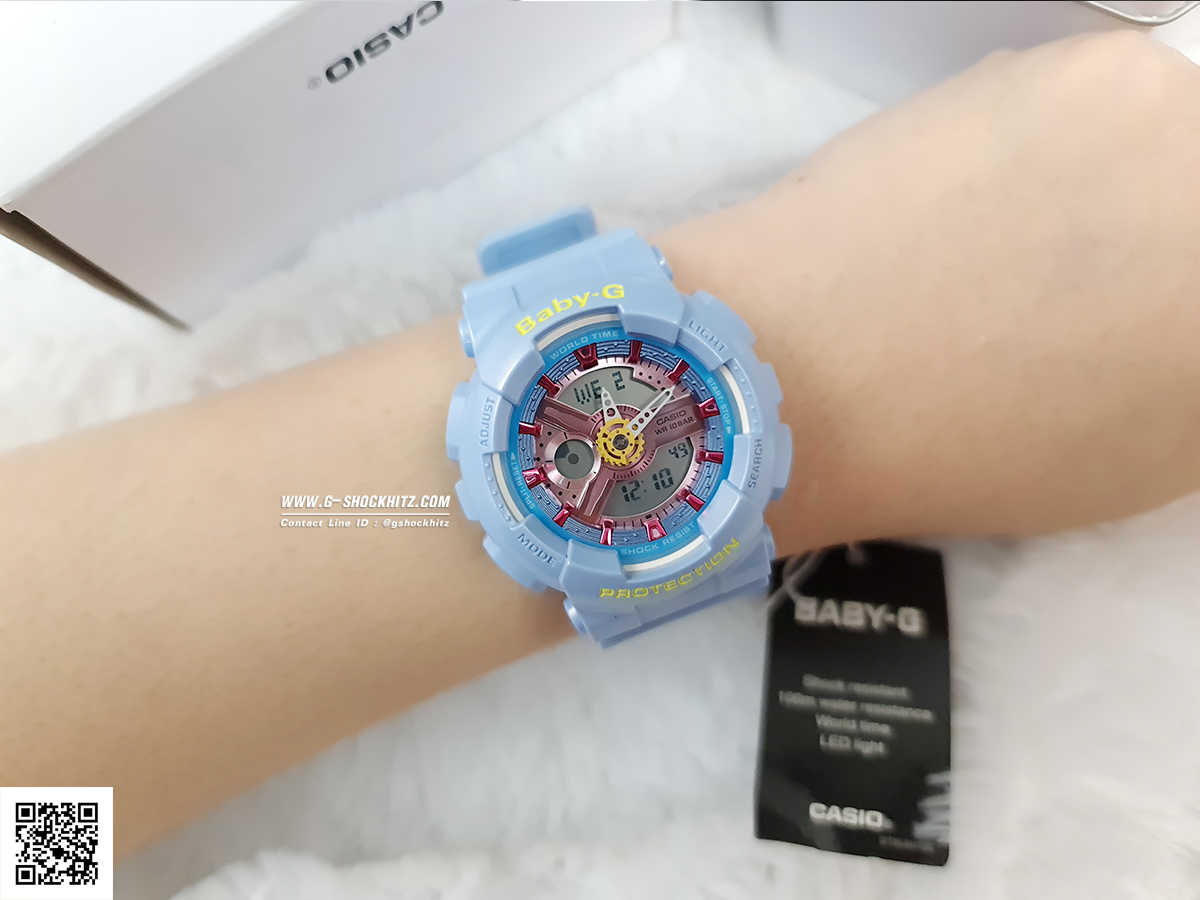 CASIO BABY-G นาฬิกาข้อมือ นาฬิกากันน้ำ นาฬิกาของแท้ ประกันศูนย์ CMG 1 ปี รุ่น BA-110CA-2A นาฬิกานาฬิกาสีฟ้า