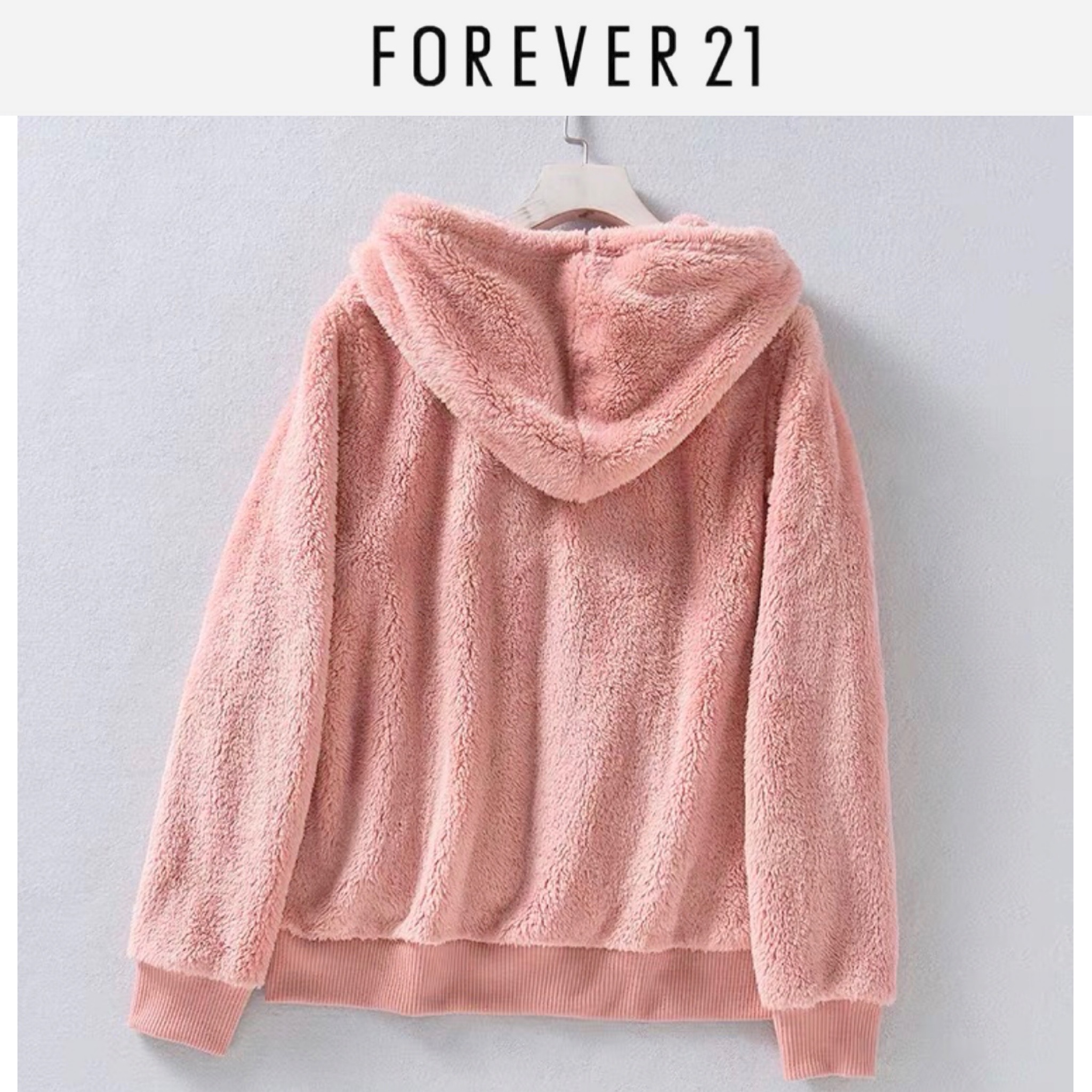 เสื้อเฟอร์กันหนาว แบรนด์ Forever21 เสื้อคลุมขน สีชมพู ขนนิ่มฟู นุ่มมากคะ สำเนา ชมพู