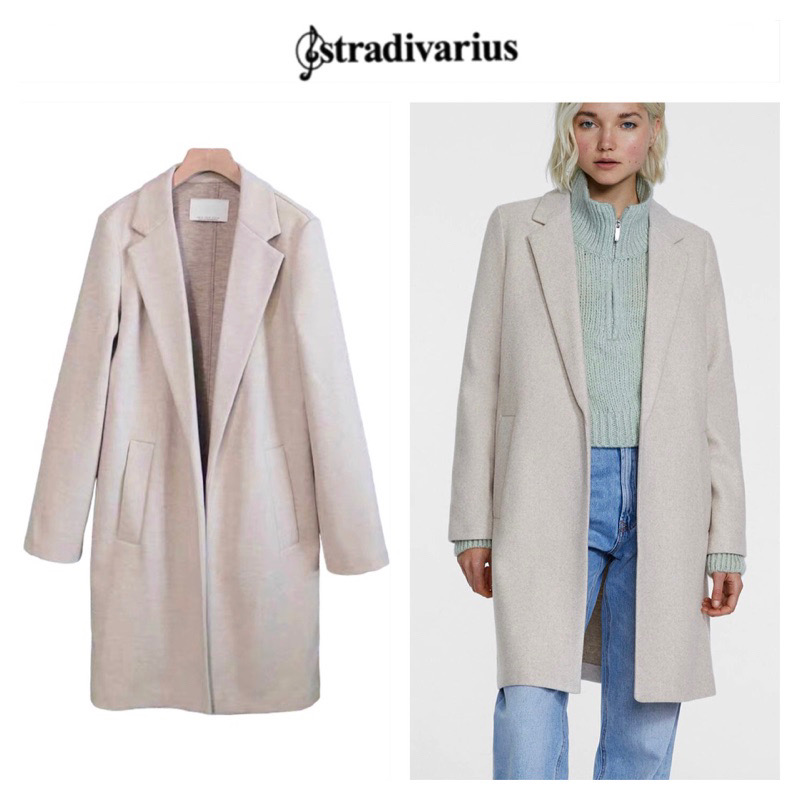 เสื้อโค้ท เสื้อโค้ทกันหนาว โค้ทวูล tailored knit coat สีเบจ แบรนด์ STRADIVARIUS สำเนา สำเนา