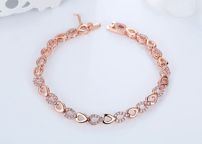 สร้อยข้อมือทอง 18 K ฝังเพชร CZ AAA สร้อยข้อมือ ลายหยดน้ำ สี Rose Gold ใส่ทำงาน ใส่ออกงาน ใส่เรียน ของขวัญให้แฟน สวยหรู มีระดับ 859742