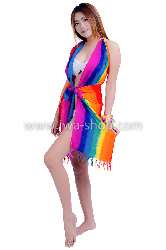 ผ้าชายหาด สีรุ้ง แต่งตัวไปเที่ยวทะเล ด้วยผ้านุ่ง ผ้าคลุมบิกินี่ ชุดเที่ยวทะเล ชุดไปทะเล ผ้าชายทะเล ผ้าผูกเอวชายหาด โสร่งชายหาด