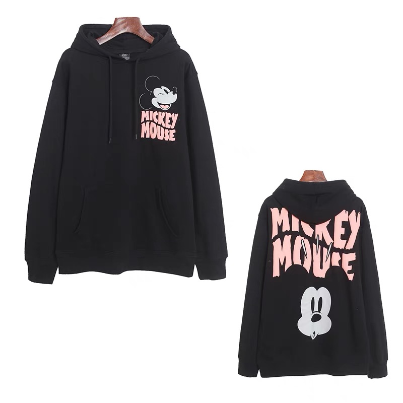 Disney เสื้อฮู้ด กันหนาว เสื้อวอร์มสีกรม ลาย สกรีน MICKEY Mouse ลายวินเทจ งานDISNEY แท้ สำเนา สำเนา สำเนา ดำ
