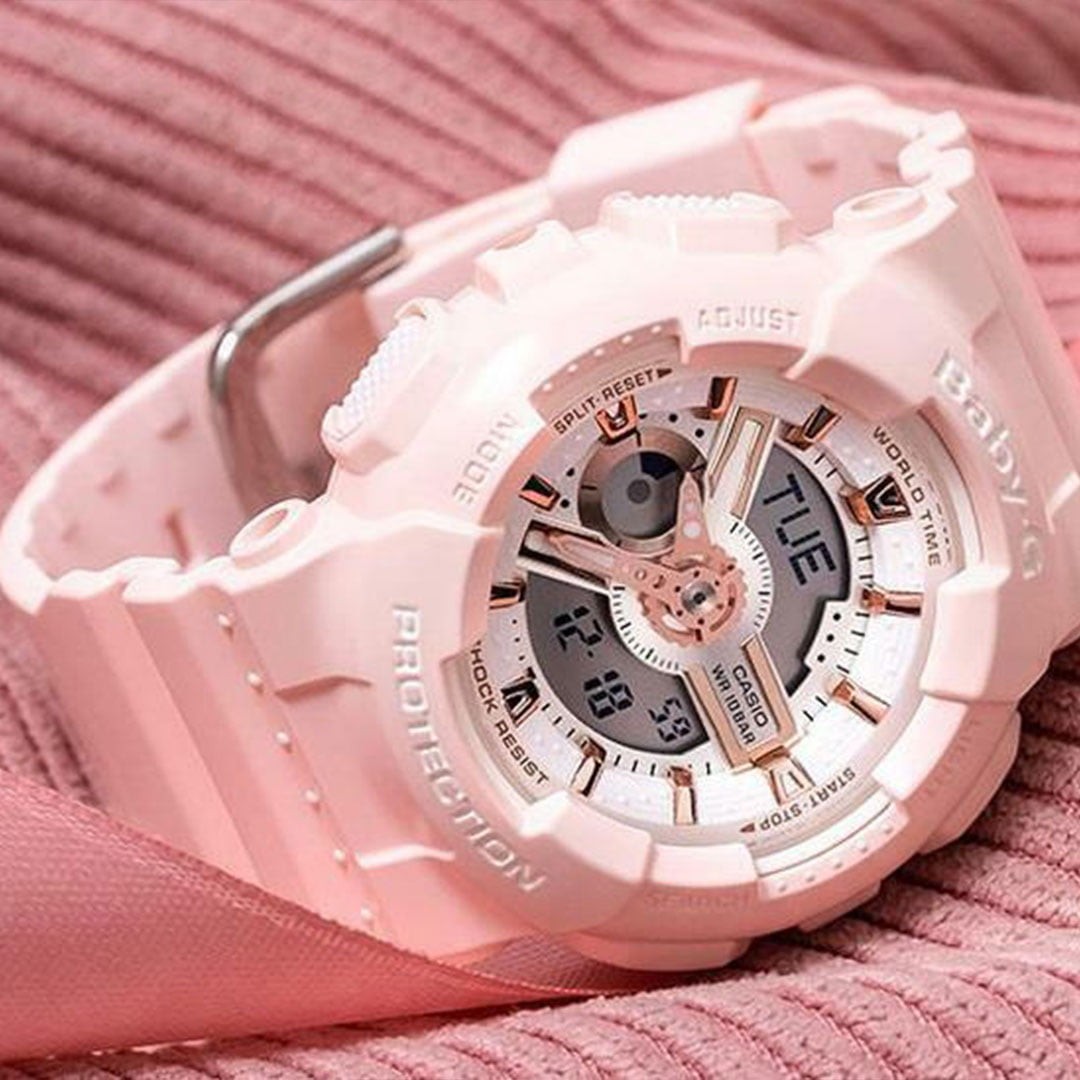 CASIO MID YEAR SALE BABY-G นาฬิกาข้อมือ นาฬิกากันน้ำ นาฬิกาของแท้ ประกันศูนย์ CMG 1 ปี รุ่น BA-110RG-4A นาฬิกาสีชมพู