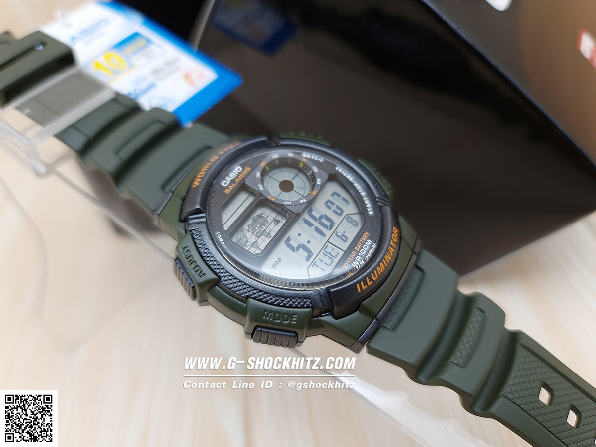 CASIO นาฬิกาคาสิโอ นาฬิกาข้อมือ นาฬิกากันน้ำ นาฬิกาของแท้ ประกันศูนย์ CMG 1 ปี รุ่น AE-1000W-3A นาฬิกาสีเขียว