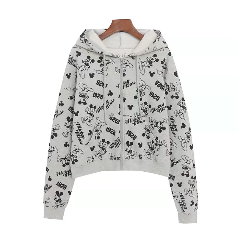 เสื้อฮู้ด วอร์ม สเวตเตอร์ Disney เสื้อมิคกี้ mickey Vintage แขนยาว semi-crop ดำ