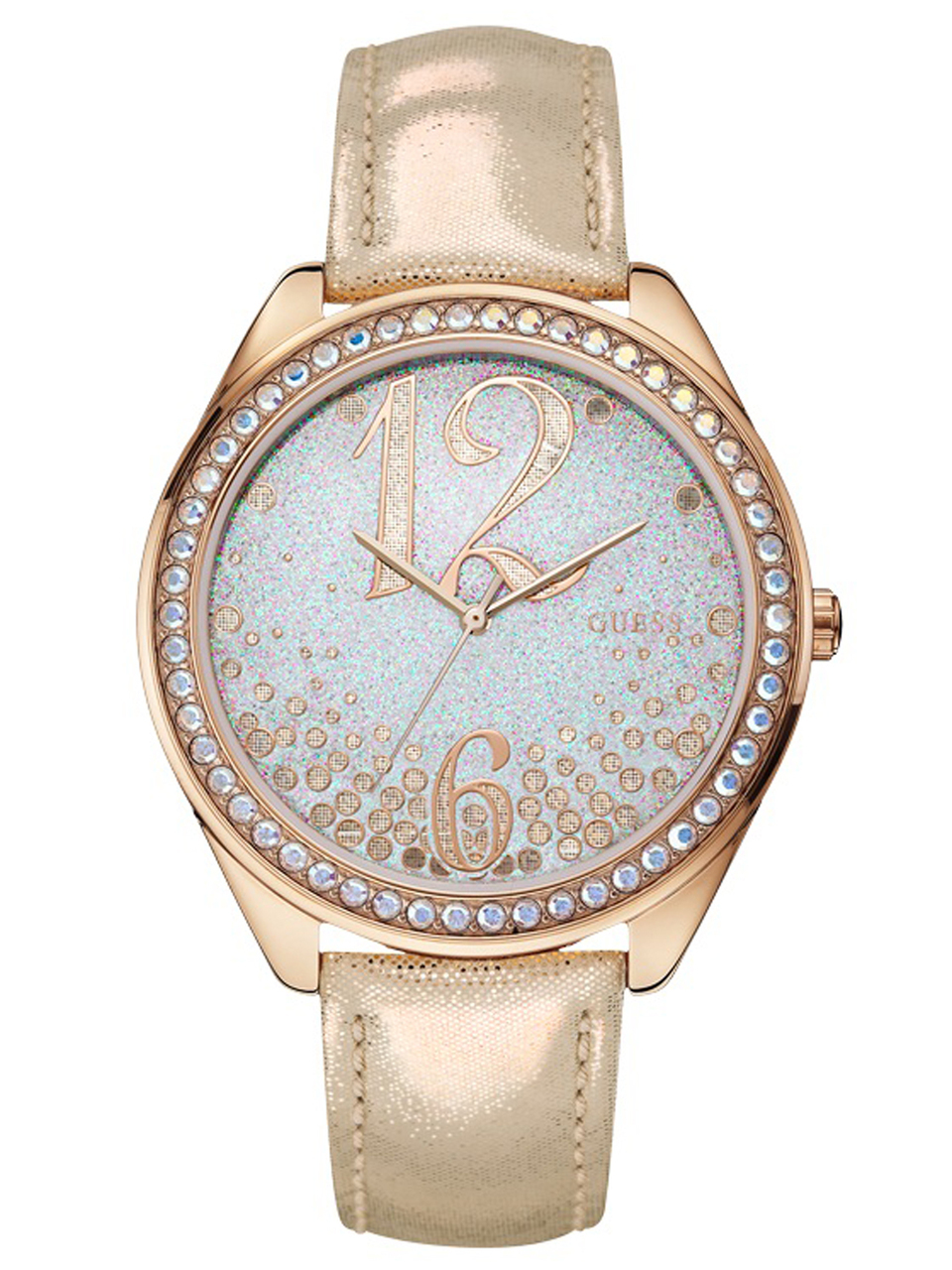 GUESS Women's U0337L3 Iconic Rose Gold-Tone Watch Powerdered with Genuine Crystals Accents