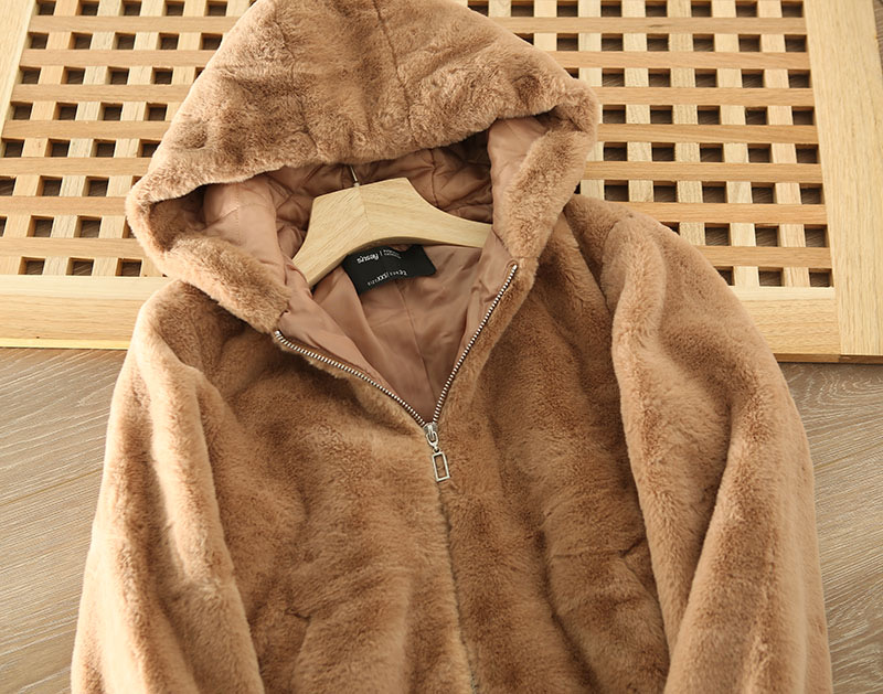 Sinsay เสื้อเฟอร์กันหนาว หมวกฮู้ด เสื้อขน Fluffy coat แบรนด์ SINSAY น้ำตาล