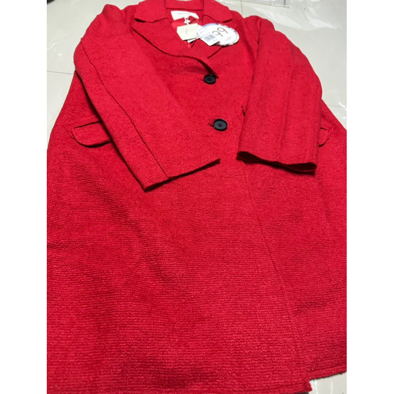 La babite เสื้อโค้ท เสื้อกันหนาว เนื้อผ้าสักหลาดวูล สีแดง แบรนด์ LA BABITE
