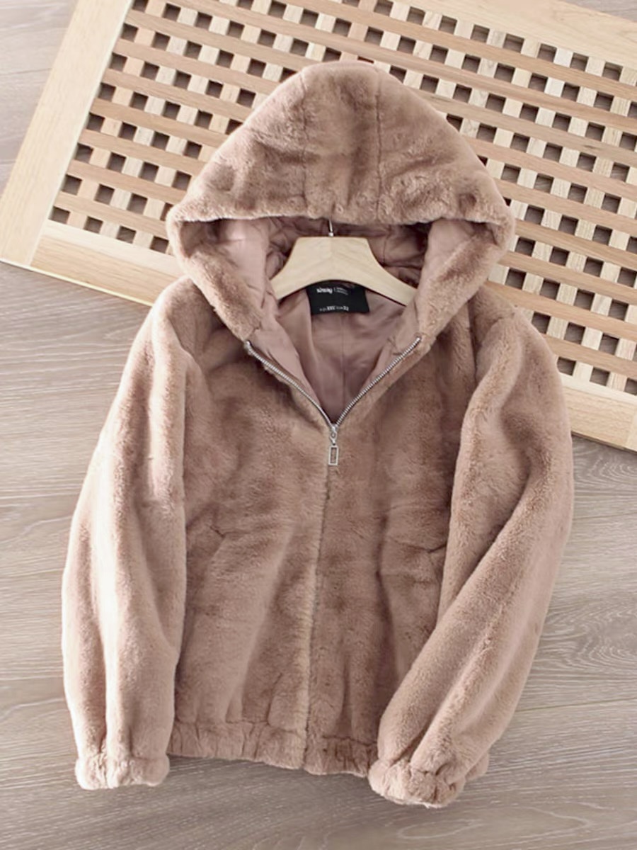 Sinsay เสื้อเฟอร์กันหนาว หมวกฮู้ด เสื้อขน Fluffy coat แบรนด์ SINSAY น้ำตาล