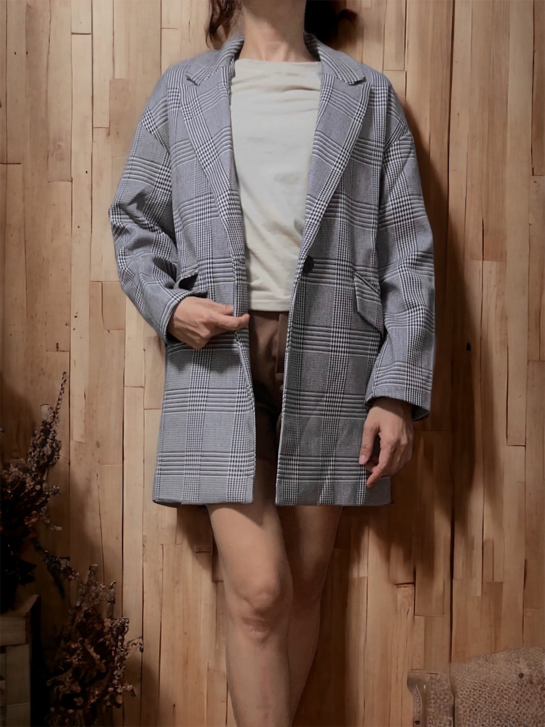 เสื้อโค้ท เสื้อคลุม ทรงสูท ลายตารางเทาดำ เสื้อคลุม เบลเซอร์ Blazer checked ❄️แบรนด์✨H&M✨ แท้💯% แบรนด์