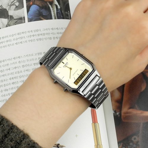 CASIO นาฬิกาคาสิโอ นาฬิกาข้อมือ นาฬิกากันน้ำ นาฬิกาของแท้ ประกันศูนย์ CMG 1 ปี รุ่น AQ-230GG-9A นาฬิกาสีเทา