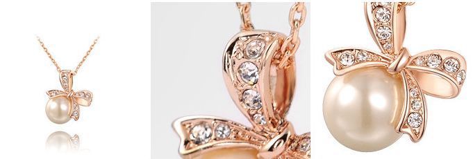 สร้อยคอผู้หญิง สร้อยคอ ทอง 18 K พร้อมจี้ โบว์ ฝังเพชร CZ AAA ติดไข่มุก แสนสวย สร้อยเงิน ใส่ออกงาน สไตล์ คุณหนู ไฮโซ 588722