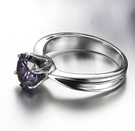 แหวนเงิน 316L Stainless Steel แหวนเพชร อเมทิสต์ ชูเพชร สีม่วง สุดหรู 1.75Ct แหวนผู้หญิง ใส่ออกงาน สีมงคล ร่ำรวย ของขวัญให้แฟน 46726