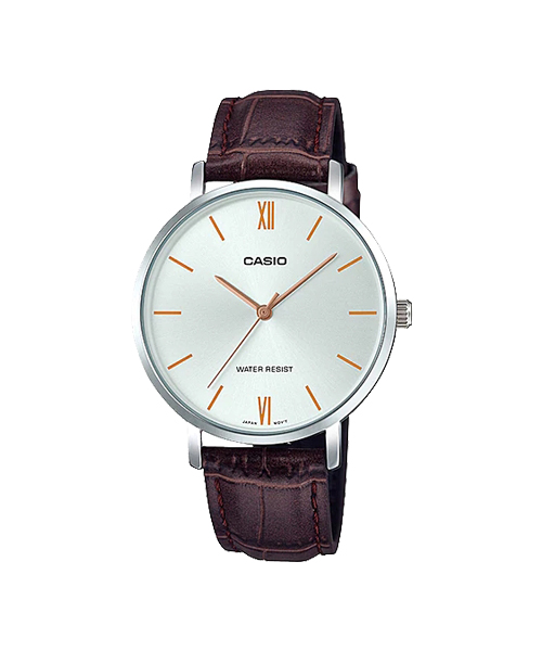 CASIO นาฬิกาคาสิโอ นาฬิกาข้อมือ นาฬิกากันน้ำ นาฬิกาของแท้ ประกันศูนย์ CMG 1 ปี รุ่น LTP-VT01L-7B2 นาฬิกาสีน้ำตาล