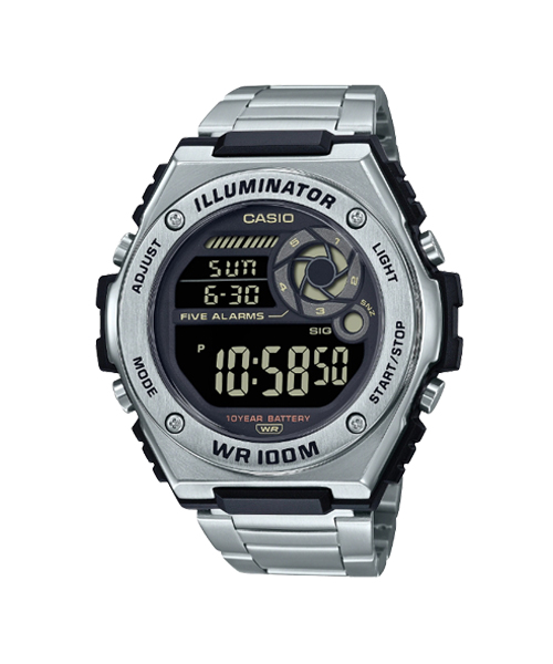 CASIO นาฬิกาคาสิโอ นาฬิกาข้อมือ นาฬิกากันน้ำ นาฬิกาของแท้ ประกันศูนย์ CMG 1 ปี รุ่น MWD-100HD-1B นาฬิกาสีเงิน