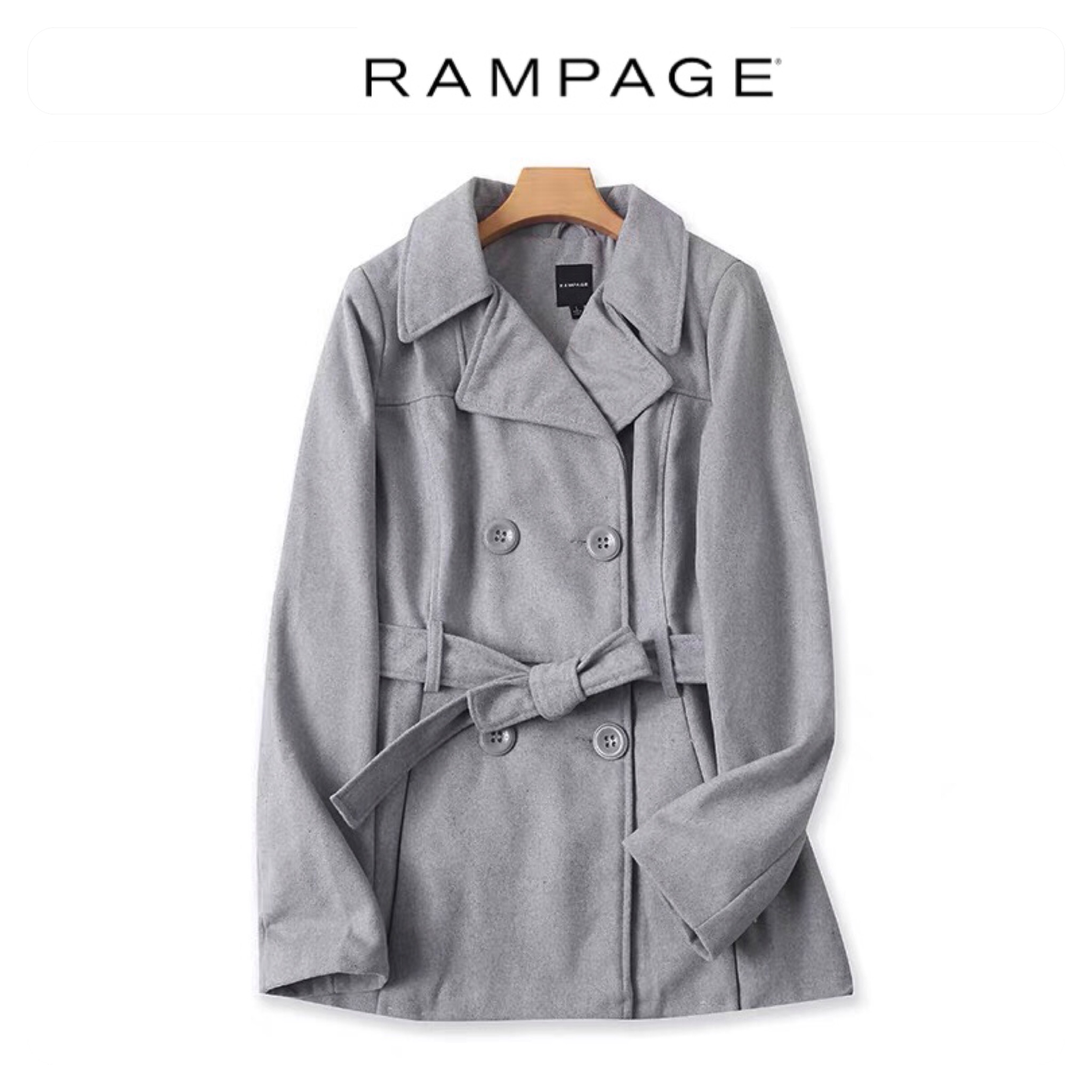 เสื้อโค้ทกันหนาว เสื้อกันหนาว pea coat โค้ทวูล สีเทา แบรนด์ rampage เทาอ่อน