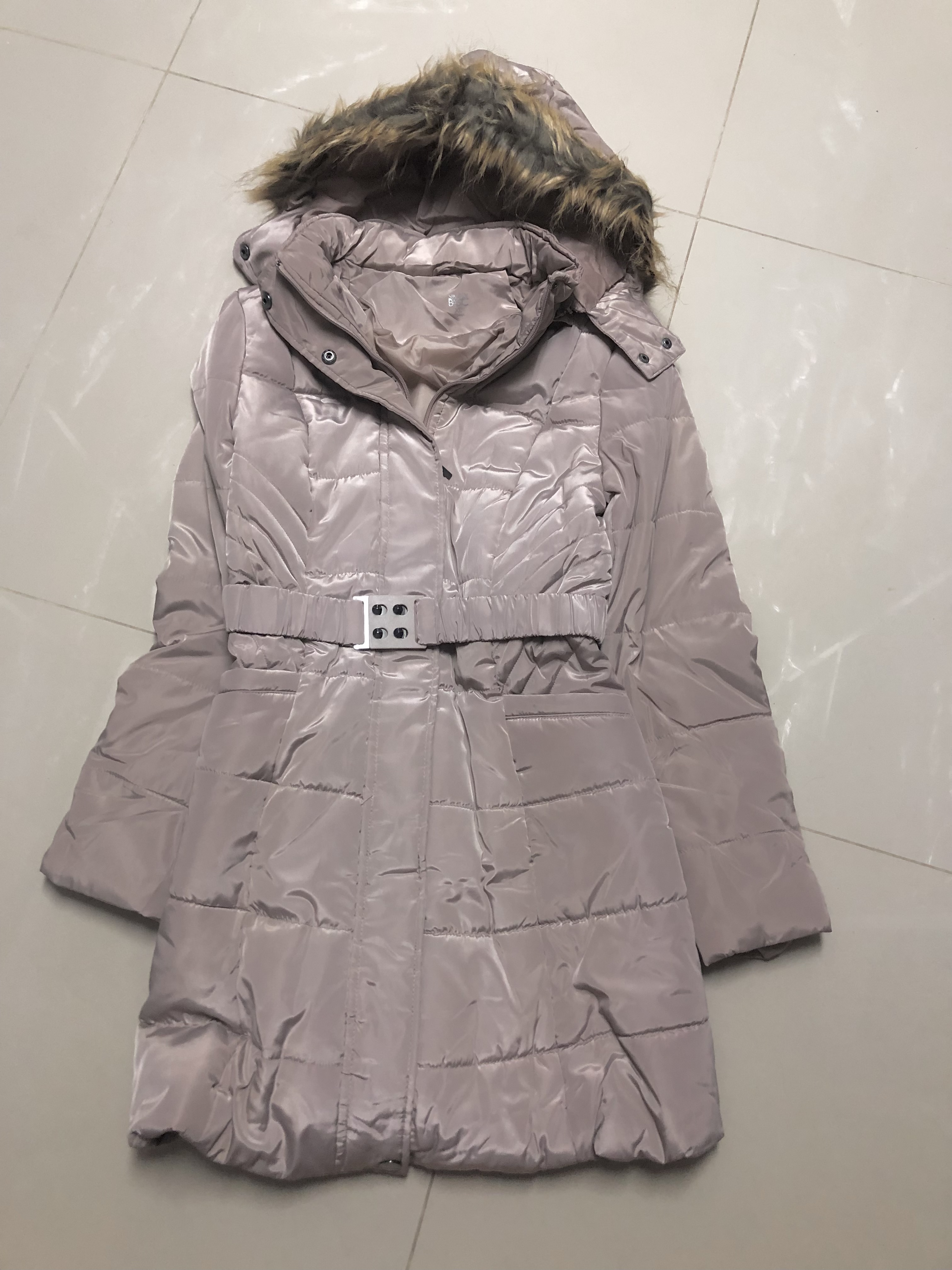 U.S. Polo ASSN. เสื้อกันหนาว เสื้อฮู้ดเฟอร์ บุนวมอุ่น สีนู้ดกะปิ แบรนด์ U.S. POLO ASSN. (padded puffer coat สำเนา กะปิ