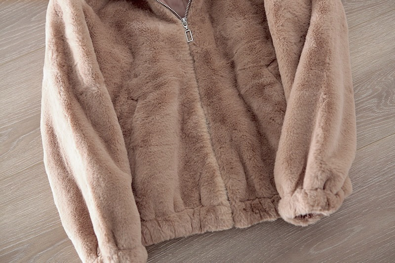 Sinsay เสื้อเฟอร์กันหนาว หมวกฮู้ด เสื้อขน Fluffy coat แบรนด์ SINSAY น้ำตาล