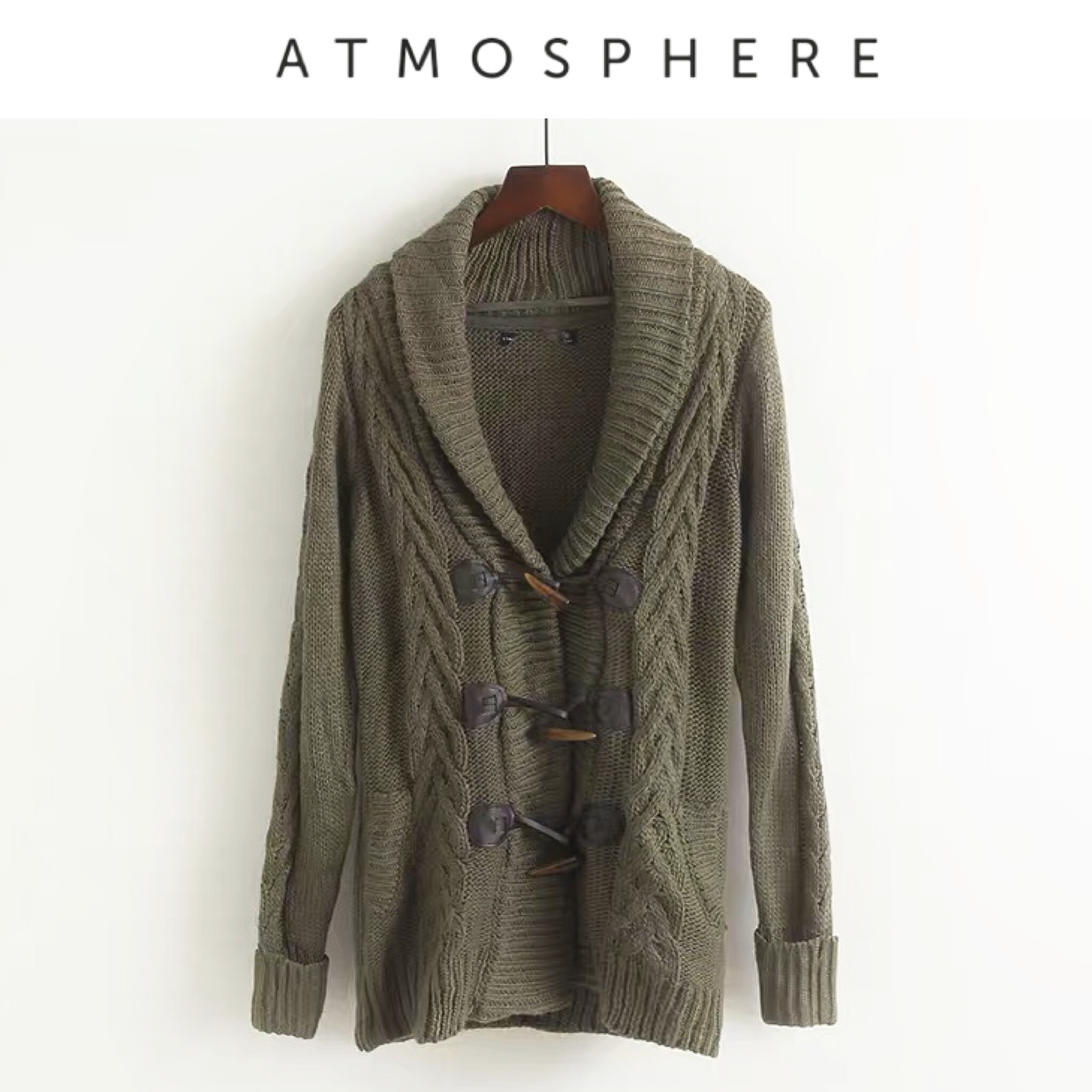 ATMOSPHERE เสื้อกันหนาว เสื้อคลุม ไหมพรมเขียว เสื้อนิตติ้ง ถัก แบรนด์ATMOSPHERE งานสวย เนื้อไหมหรูมากคะ S/M/L สำเนา เขียว