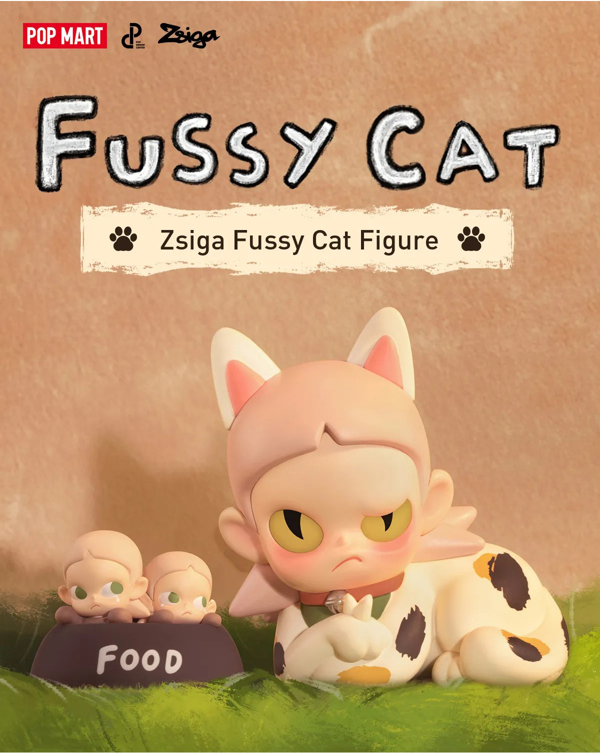 POP MART Zsiga Fussy Cat Figure ART TOY Zimomo น้ำตาล