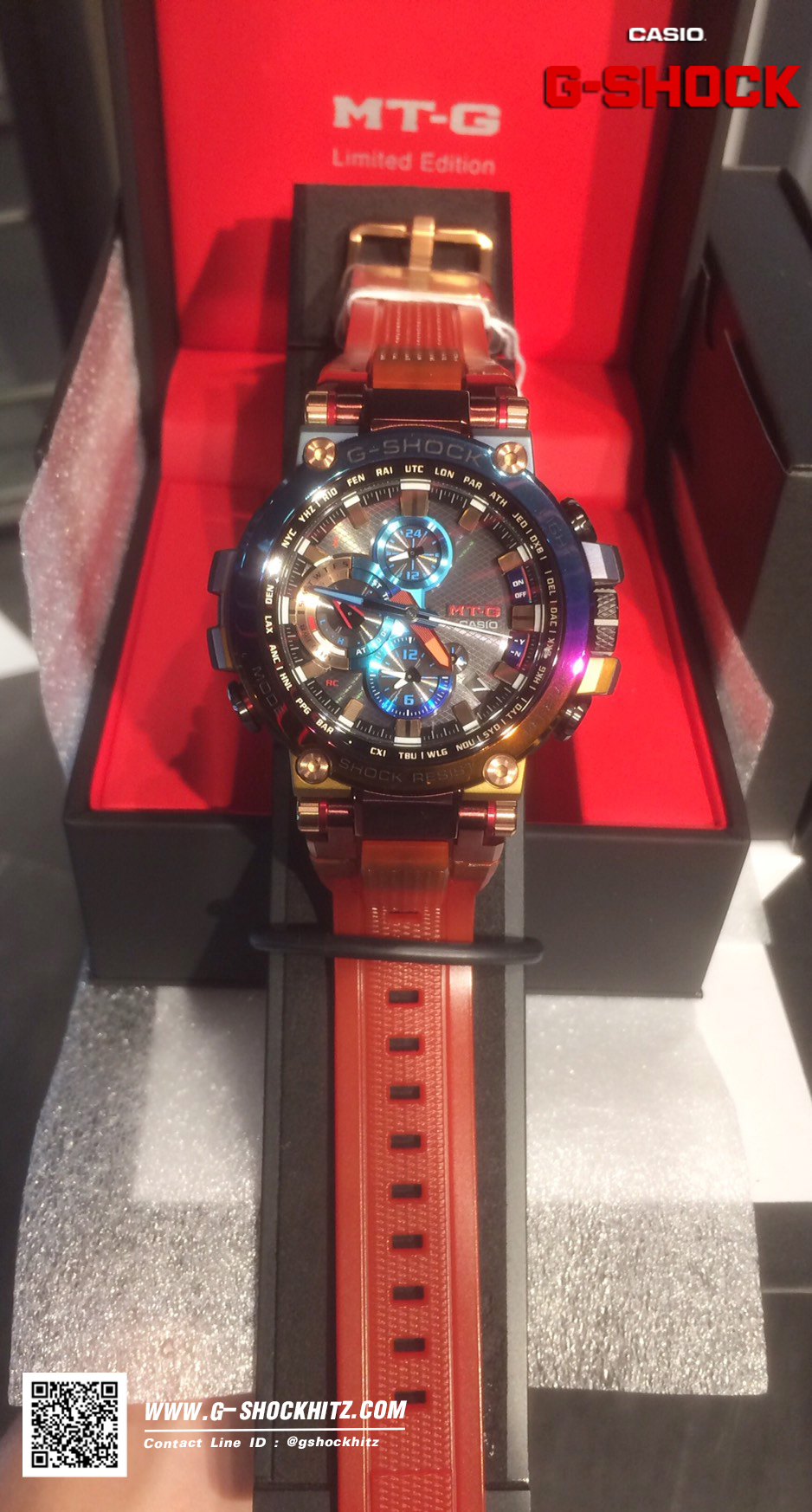 CASIO G-SHOCK นาฬิกาข้อมือ นาฬิกากันน้ำ นาฬิกาของแท้ ประกันศูนย์ CMG 1 ปี รุ่น MTG-B1000VL-4A นาฬิกาสีแดง