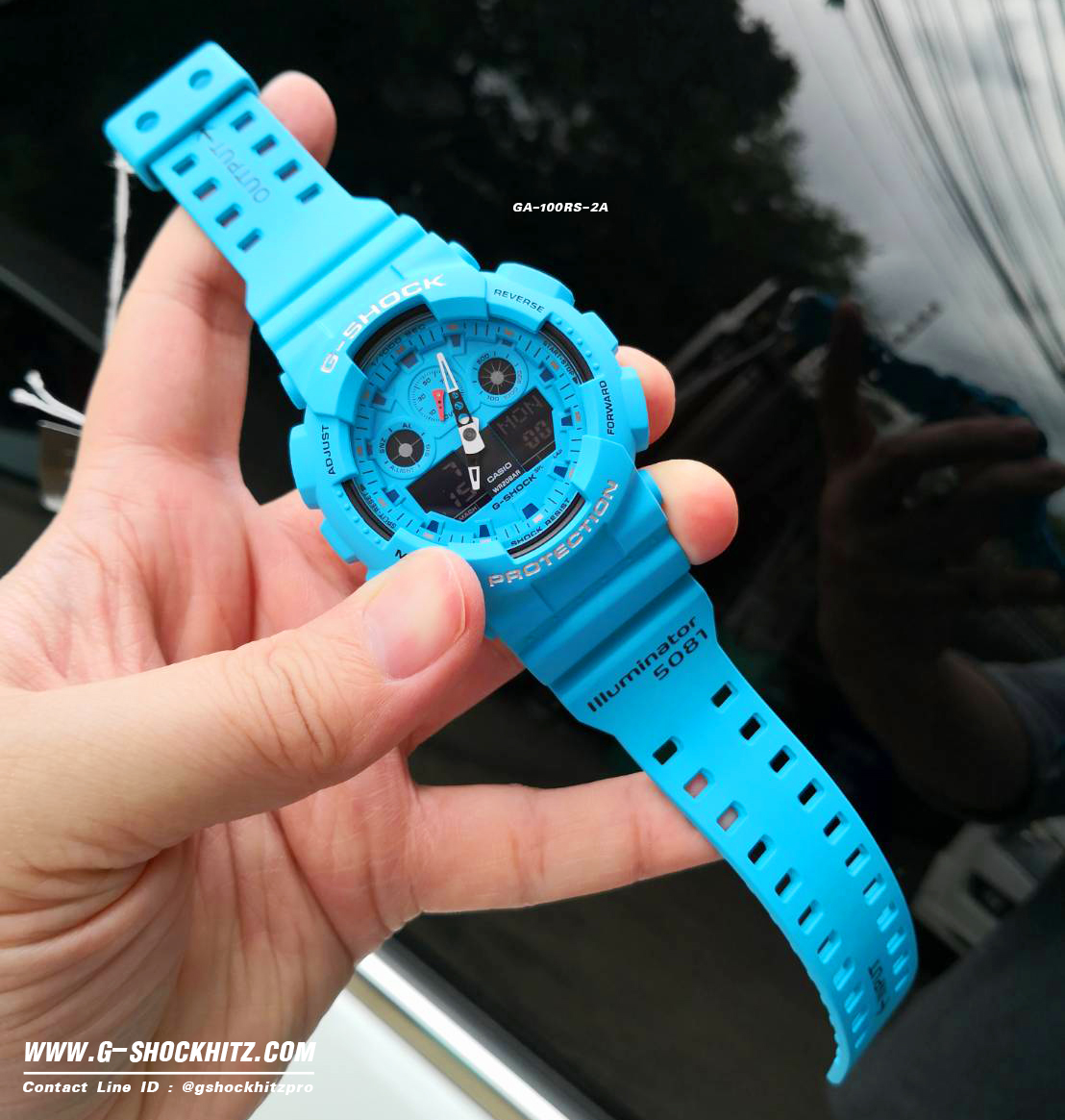 CASIO G-SHOCK นาฬิกาข้อมือ นาฬิกากันน้ำ นาฬิกาของแท้ ประกันศูนย์ CMG 1 ปี รุ่น GA-100RS-2A นาฬิกาสีฟ้า