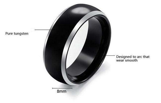 แหวนผู้ชาย แหวนผู้หญิง ใส่ได้ แหวนเกลี้ยง สีดำ เงา แหวนใส่เท่ ๆ แหวน tungsten carbide หนา 8 มิล แหวนวงใหญ่ ของขวัญให้แฟน 157039_1