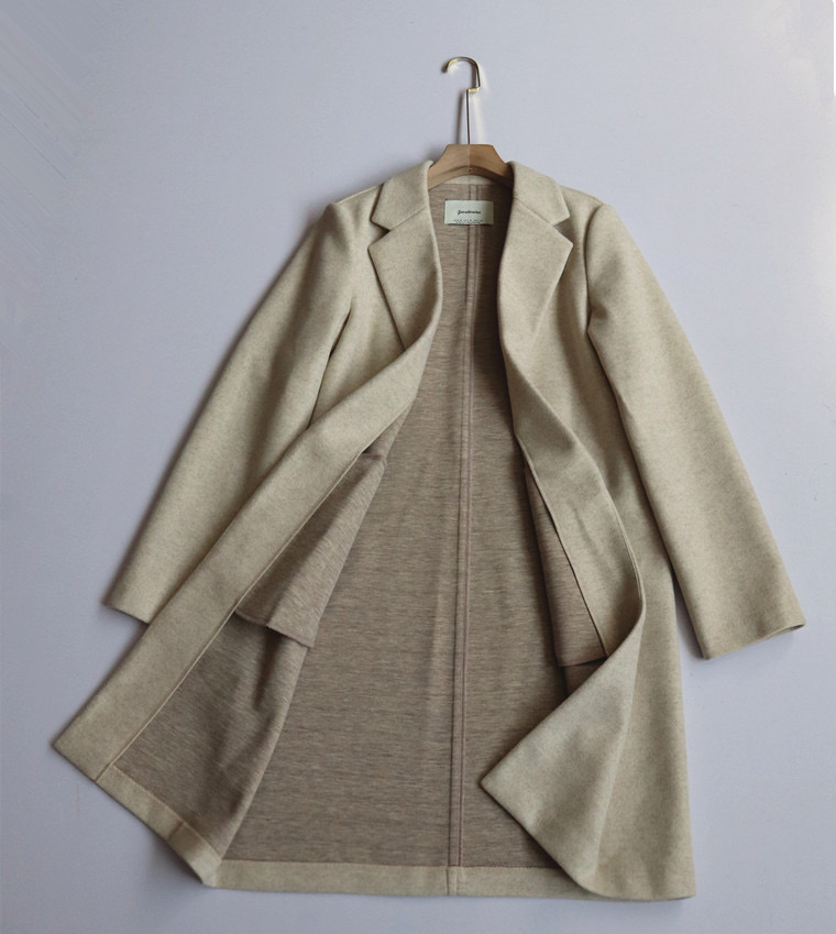 เสื้อโค้ท เสื้อโค้ทกันหนาว โค้ทวูล tailored knot coat สีเบจ แบรนด์ STRADIVARIUS สำเนา