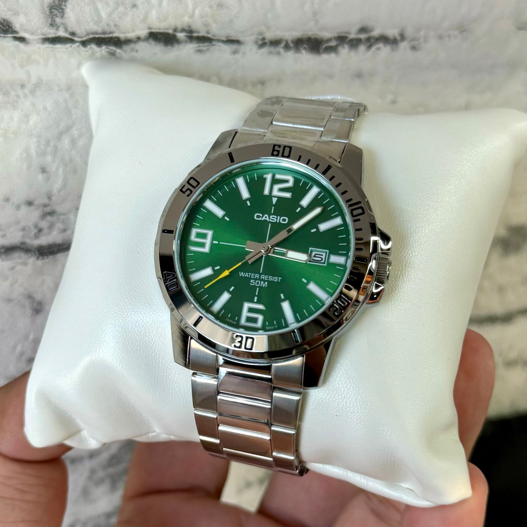 CASIO MID YEAR SALE นาฬิกาคาสิโอ พร้อมส่ง นาฬิกาข้อมือ นาฬิกากันน้ำ นาฬิกาของแท้ BTS ประกันศูนย์ CMG 1 ปี รุ่น MTP-VD01D-3B นาฬิกาสีเงิน