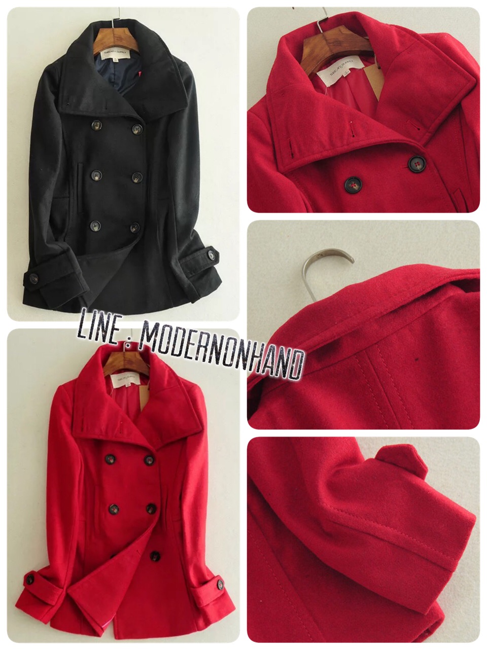Thread&supply เสื้อคลุม เสื้อโค้ด coat ผ้าสักหลาด สีดำ brand: Thread&Supplyกระดุม 2 แถว แต่งคอได้2 แบบ เก๋ๆ( คอปีน/คอปก) ปกใหญ่สวยเท่ห์ แพทเทริน์เนื้อหรู สินค้าหลุดโรงงาน Size S ดำ