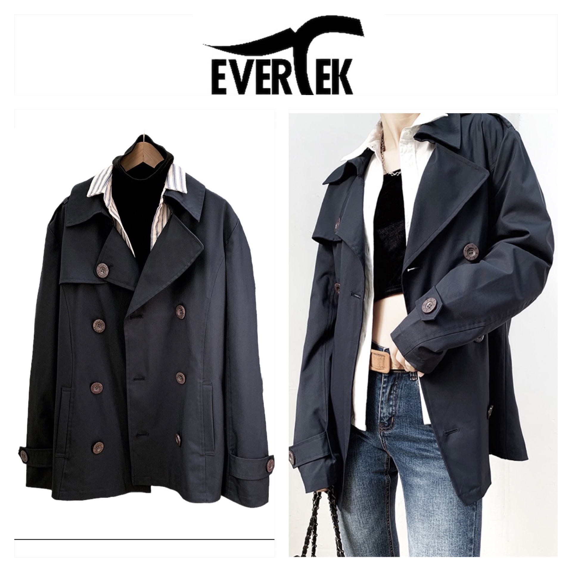 เสื้อนอก เสื้อคลุม เนื้อผ้า Teylene 100% สีดำ แบรนด์ EVERTEK