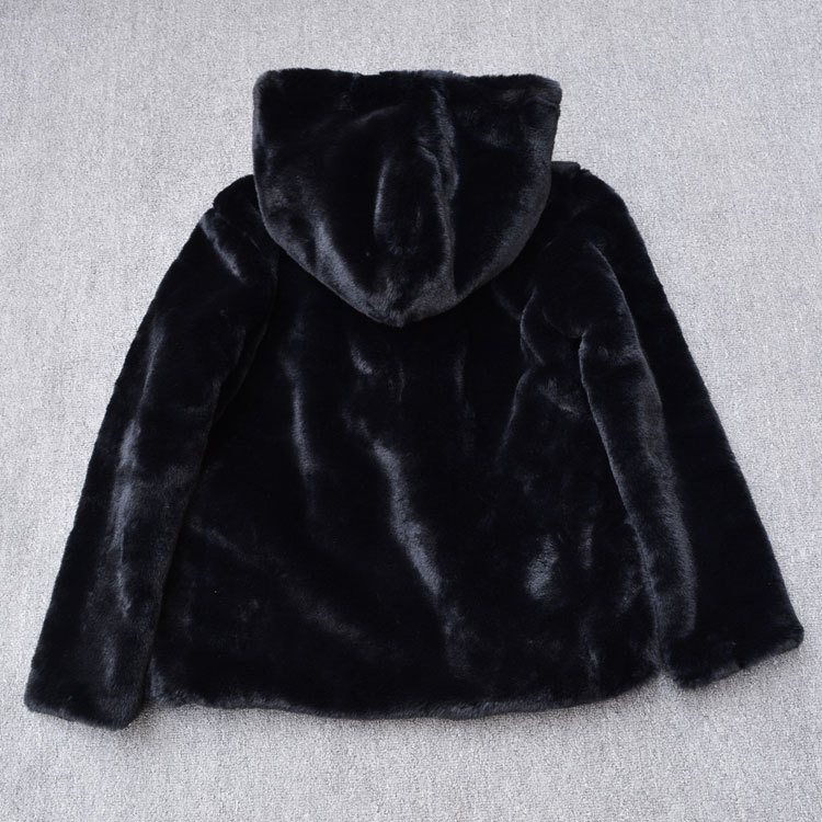 เสื้อเฟอร์กันหนาว หมวกฮู้ด เสื้อขน Fluffy coat แบรนด์ pimkie สำเนา ดำ
