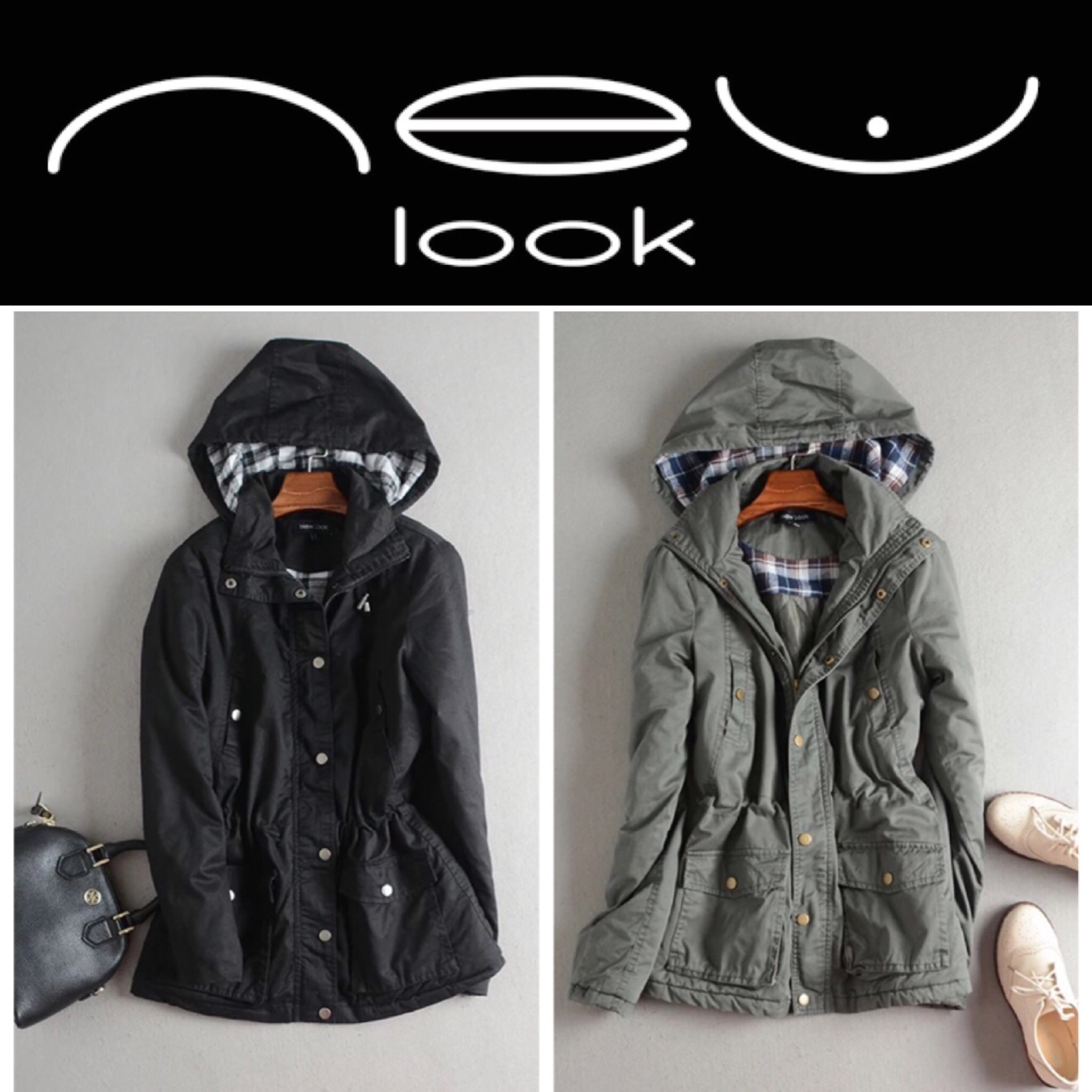 New look เสื้อกันหนาวติดหมวกฮูท เสื้อคลุม เสื้อโค้ช กันหนาว สีเขียว แบรนด์ NEW LOOK แต่งซับผ้าสำลีลายตารางด้านใน brandname NEW LOOK สวย เท่ห์มากคะ Size XS/S/M
