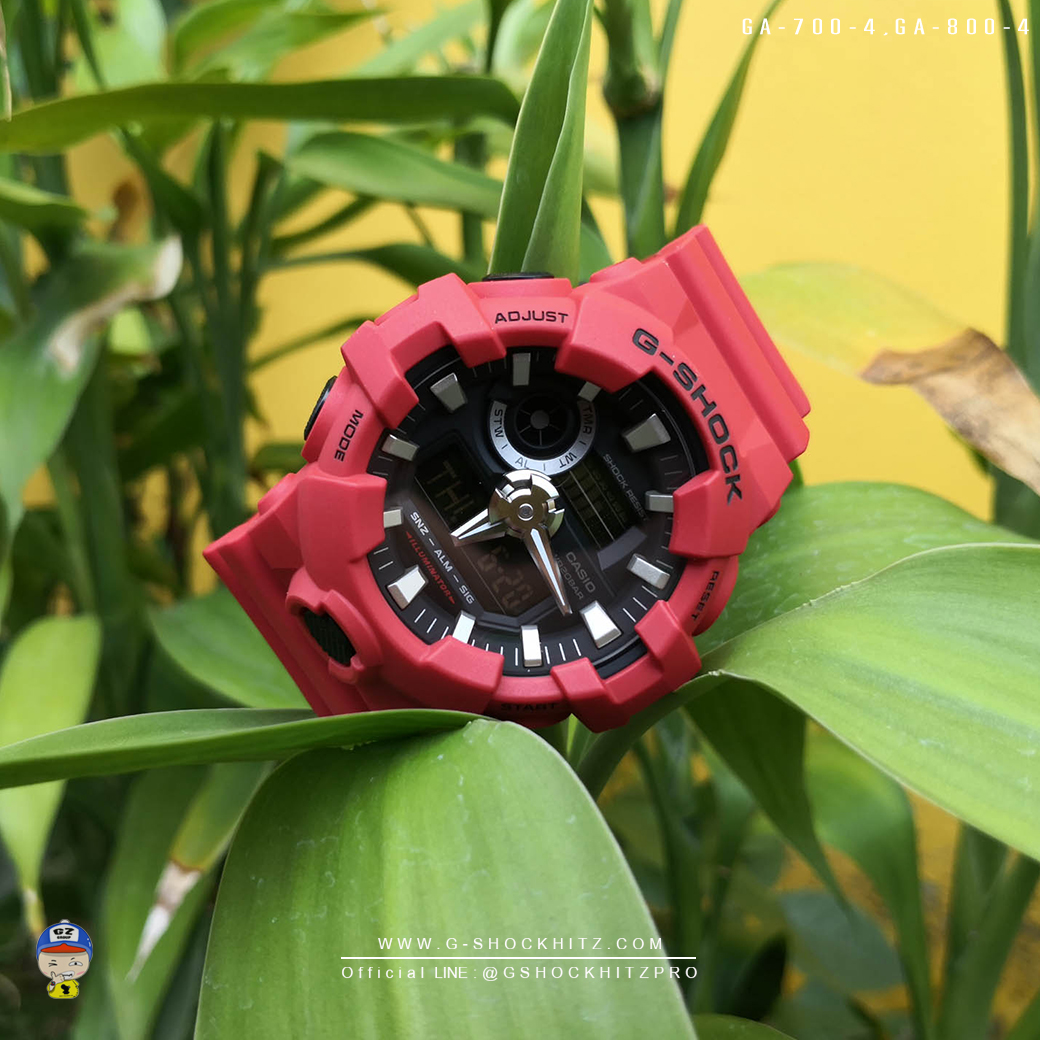 CASIO G-SHOCK นาฬิกาข้อมือ นาฬิกากันน้ำ นาฬิกาของแท้ ประกันศูนย์ CMG 1 ปี รุ่น GA-700-4 / GA-800-4 นาฬิกาสีแดง
