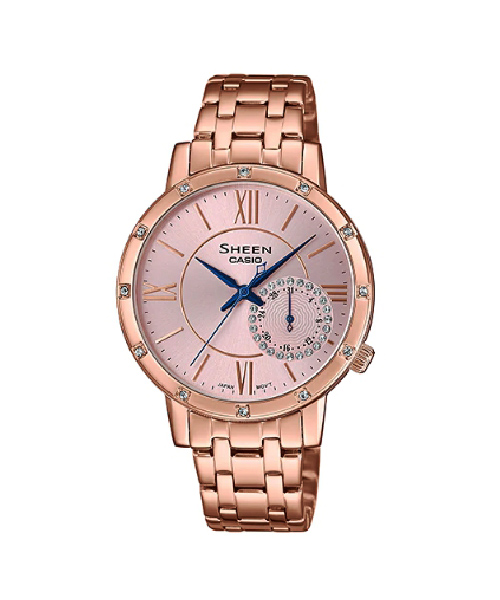 CASIO SHEEN นาฬิกาข้อมือ นาฬิกากันน้ำ นาฬิกาของแท้ ประกันศูนย์ CMG 1 ปี รุ่น SHE-3046PG-4A นาฬิกาสีชมพู