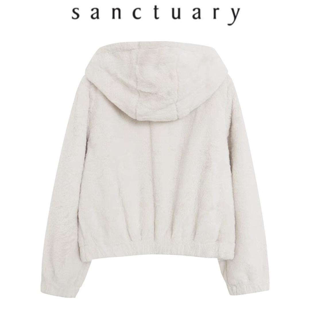 915 เสื้อเฟอร์กันหนาว หมวกฮู้ด เสื้อขน Fluffy hooded jacket แบรนด์ SANCTUARY ขาว