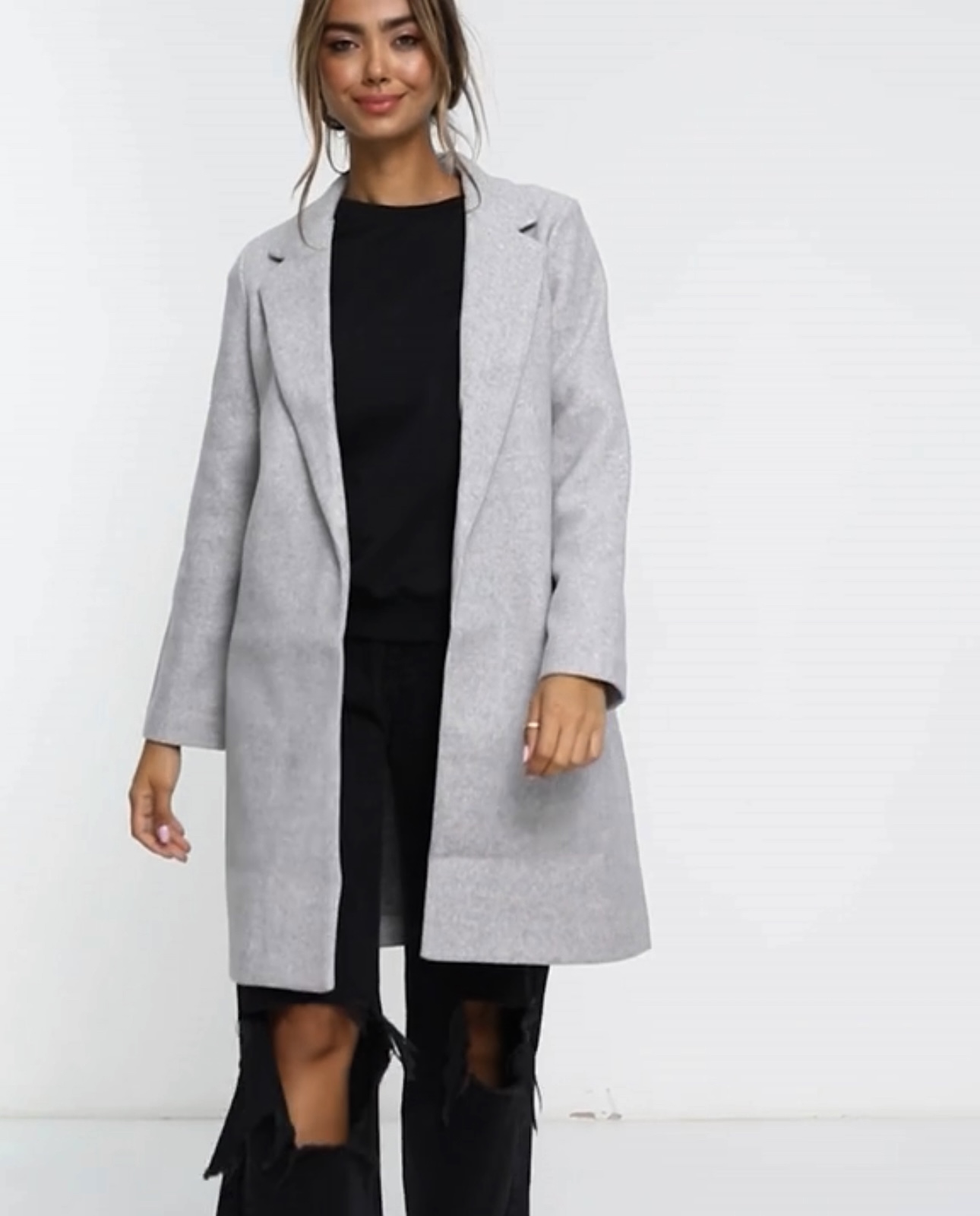 เสื้อโค้ท เสื้อโค้ทกันหนาว โค้ทวูล tailored knot coat สีเบจ แบรนด์ STRADIVARIUS สำเนา