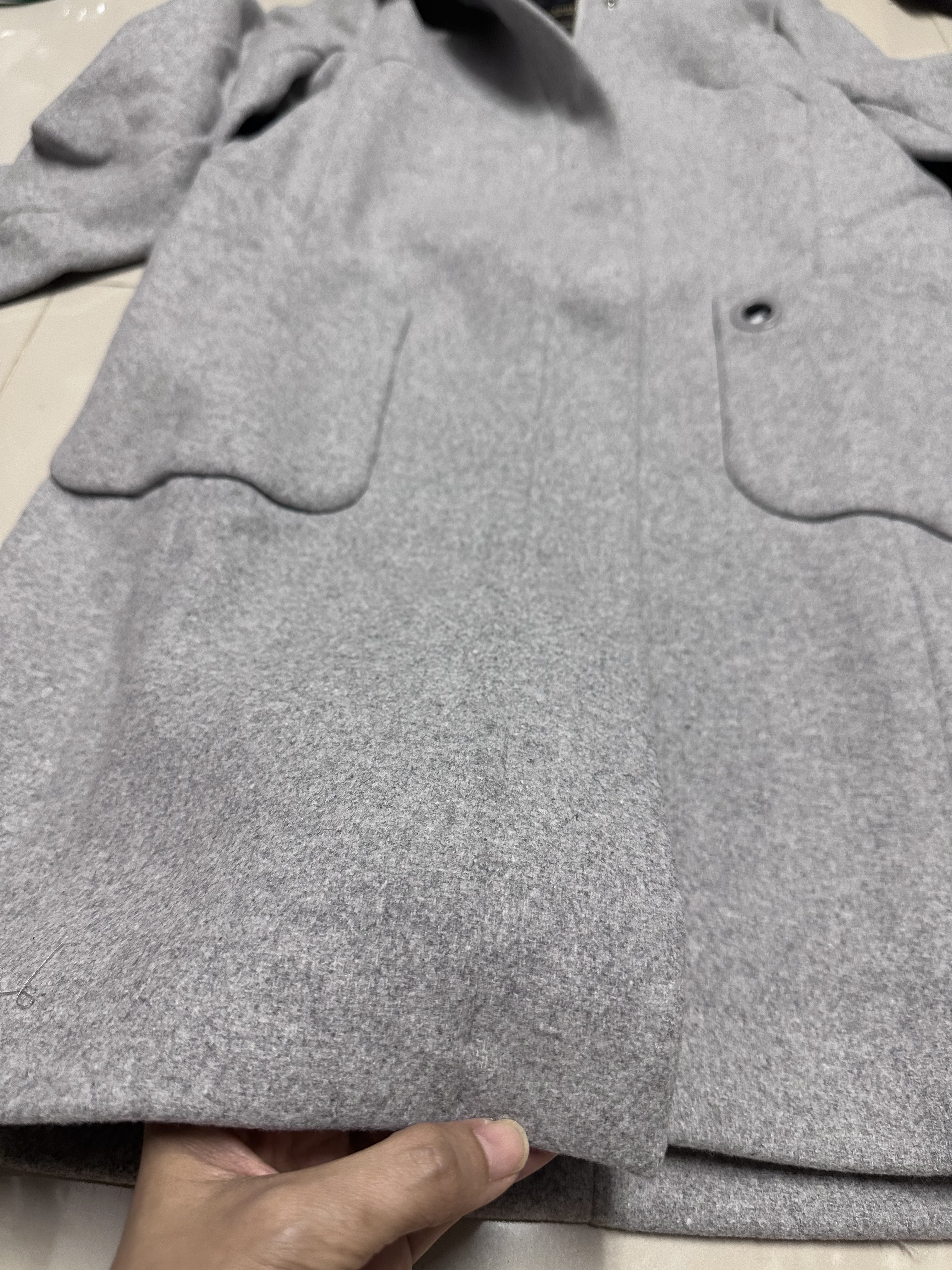 เสื้อโค้ท peacoat เสื้อโค้ทเฟอร์ โค้ทสักหลาดสีเทาอ่อน แบรนด์ La chapelle